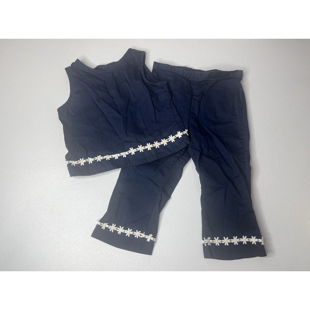 Heartstrings Girls Two Piece Outfit Sz 5 And 6 Navy‎ With Daisies Floral